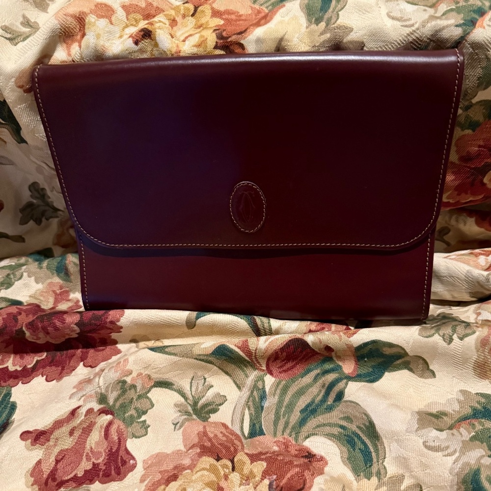 EUC Cartier Leather Clutch, Burgundy